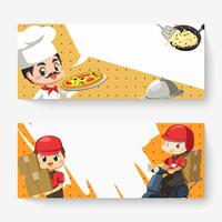 Banner of chef and postman in cartoon character vector