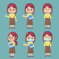 Set of Teacher female in cartoon character vector