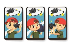 Card emotion of photographer and camera in cartoon character vector