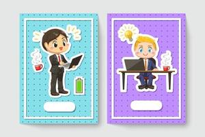card of businessman working with laptop cartoon character vector