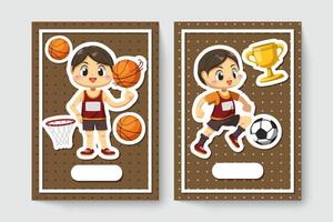 Card of Athlete man and his trophy  in cartoon character vector