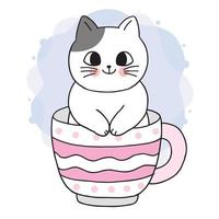 Cartoon cute cat in cup coffee vector. vector