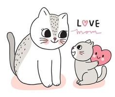 dibujos animados lindos gatos de mamá y bebé y vector de gran corazón.