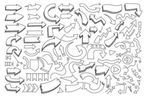 Various of different hand drawn arrow and pointer in doodle style. vector