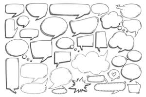 Various of different hand drawn bubble speech in doodle style. vector