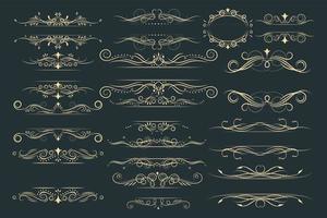 Set of floral vintage decorative ornament borders and page dividers. vector