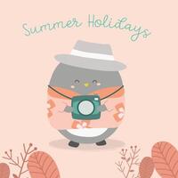 Cute Penguin traveler use camera in summer holidays vector