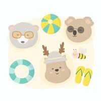 face of animal and Beach equipment cartoon vector