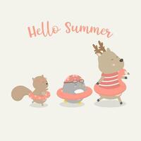 animal with swim ring walking on summer holidays vector