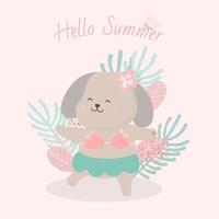 Happy dog wearing Hawaii Cartoon Character in Summer time vector