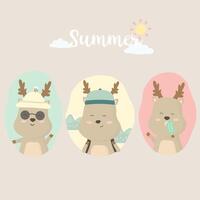 dibujos animados de animales felices en vacaciones de verano vector