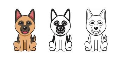 conjunto de dibujos animados de vector de perro pastor alemán