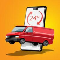 Delivery car with order on mobile vector illustration