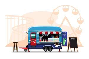 Trailer food truck drawing design style flat vector