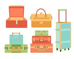 conjunto de recogida de equipaje de vector de dibujos animados de maleta turística