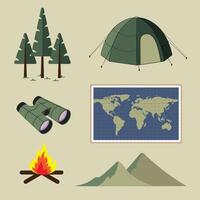 Escena de viaje con camping en el bosque de la naturaleza en vector de verano