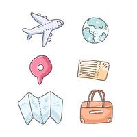 artículos para viajar en vector de personaje de dibujos animados