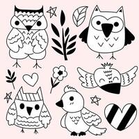 Set of owl with hand drawing sketch vector