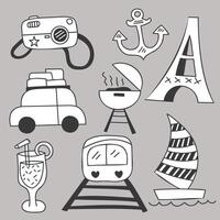 Set of travel camping on holidays cartoon hand drawing vector