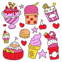 Dessert collection of Hand drawn cartoon style flat vector