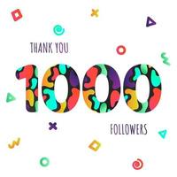 Thank you 1000 followers numbers postcard. Congratulating gradient flat style gradient 1k thanks image vector illustration isolated on white background. Template for internet media and social networks