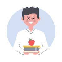 Boy with books in his hands. Flat illustration. Education, study, love read concept. vector