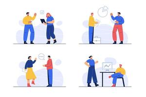 Cartoon style. Business Concept Bundle There are many employees in the company working together. Make up a company vector