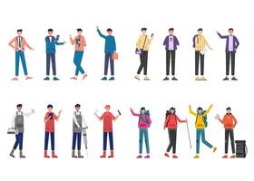 paquete de 4 conjuntos de caracteres, 16 poses de diversas profesiones, estilos de vida vector