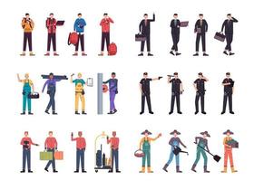 paquete de muchos conjuntos de personajes de carrera 6, 24 poses de diversas profesiones, estilos de vida, vector