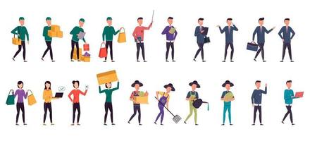 Bundle of many career character 2 sets, 20 poses of various professions, lifestyles, vector