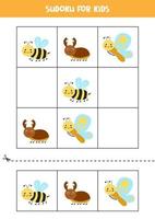 Sudoku game for kids with cute cartoon insects. vector