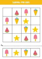 Sudoku game for kids with cute cartoon summer pictures. vector