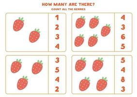 Educational worksheet for preschool kids. Count strawberries.