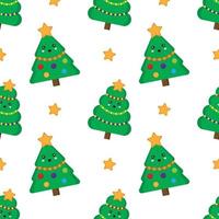 Christmas tree seamless pattern. Cute kawaii fur trees. vector