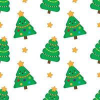 Christmas tree seamless pattern. Cute kawaii fur trees. vector