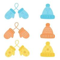 Pairs of mittens and winter caps vector