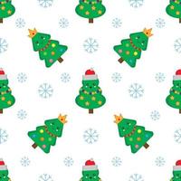 Seamless pattern with cute kawaii Christmas trees. Holiday decoration. vector