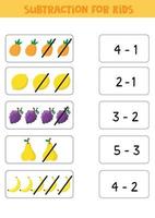 Educational math children game. Subtraction for kids. Match game. vector