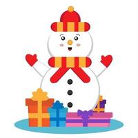 Cute snowman with presents vector