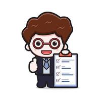 Cute successful businessman complete the task cartoon vector icon illustration