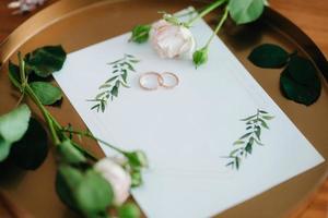 gold wedding rings as an attribute of a young couple's wedding