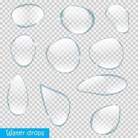 Realistic Water Drops Set On Transparent Background Vector Illustration