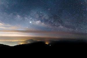 The Milky Way is our galaxy. This long exposure astronomical photograph photo