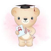 Cute teddy bear and award hand drawn illustration vector