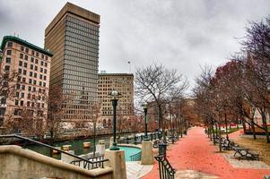 Providence rhode island skyline on a cloudy gloomy day photo