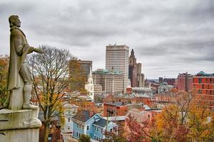 Providence rhode island skyline on a cloudy gloomy day photo