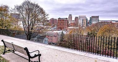 Providence rhode island skyline on a cloudy gloomy day photo