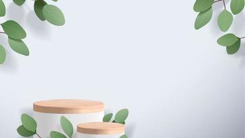 Abstract minimal scene with geometric forms. wood podium in white background. product presentation, mock up, show cosmetic product display, Podium, stage pedestal or platform. 3d vector