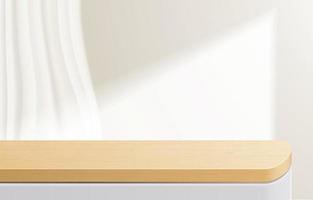 mesa superior de madera mínima vacía, podio de madera en fondo blanco. para presentación de productos, simulacros, exhibición de productos cosméticos, podio, pedestal de escenario o plataforma. Vector 3d