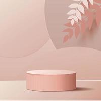 Escena mínima con formas geométricas. podio de cilindro en fondo rosa. escena para mostrar producto cosmético, escaparate, escaparate, vitrina. Ilustración de vector 3D.